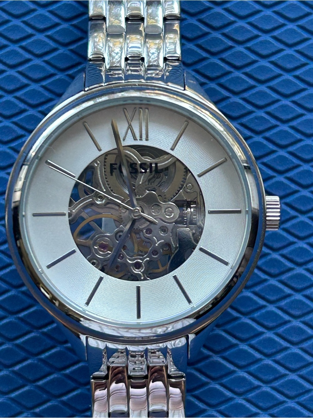 Fossil Silver Skeleton Dial Stainless Steel Bracelet Watch